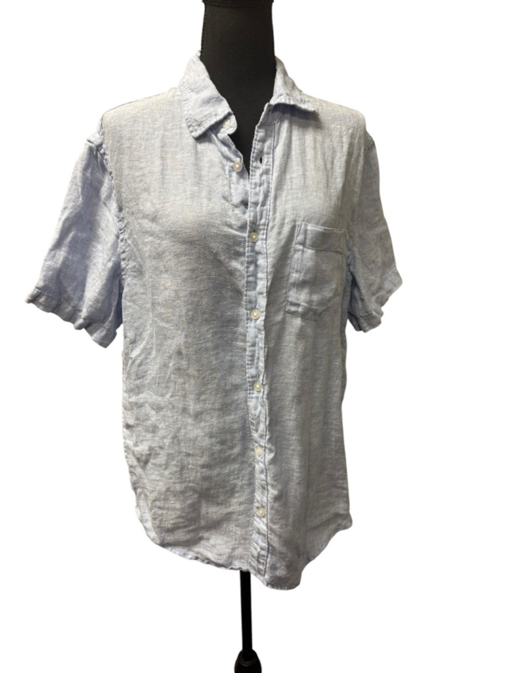 Thom Aaron 100% Linen Shirt Light Blue Button Up Short Sleeve Large Casual